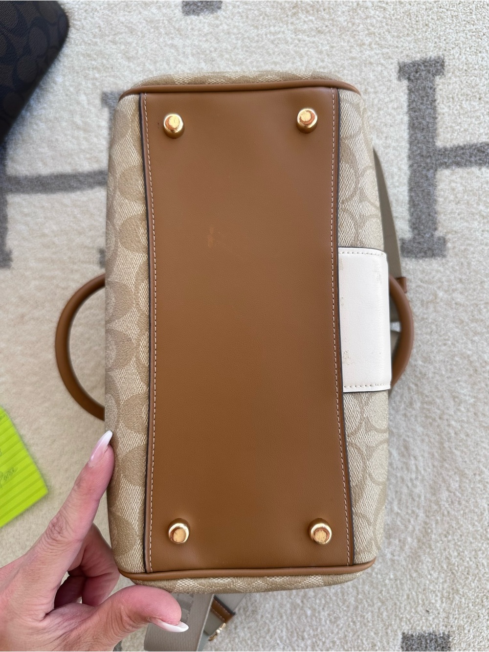 Coach Beige and Ivory Signature Barrel Satchel with Detachable Strap - Picture 8 of 14